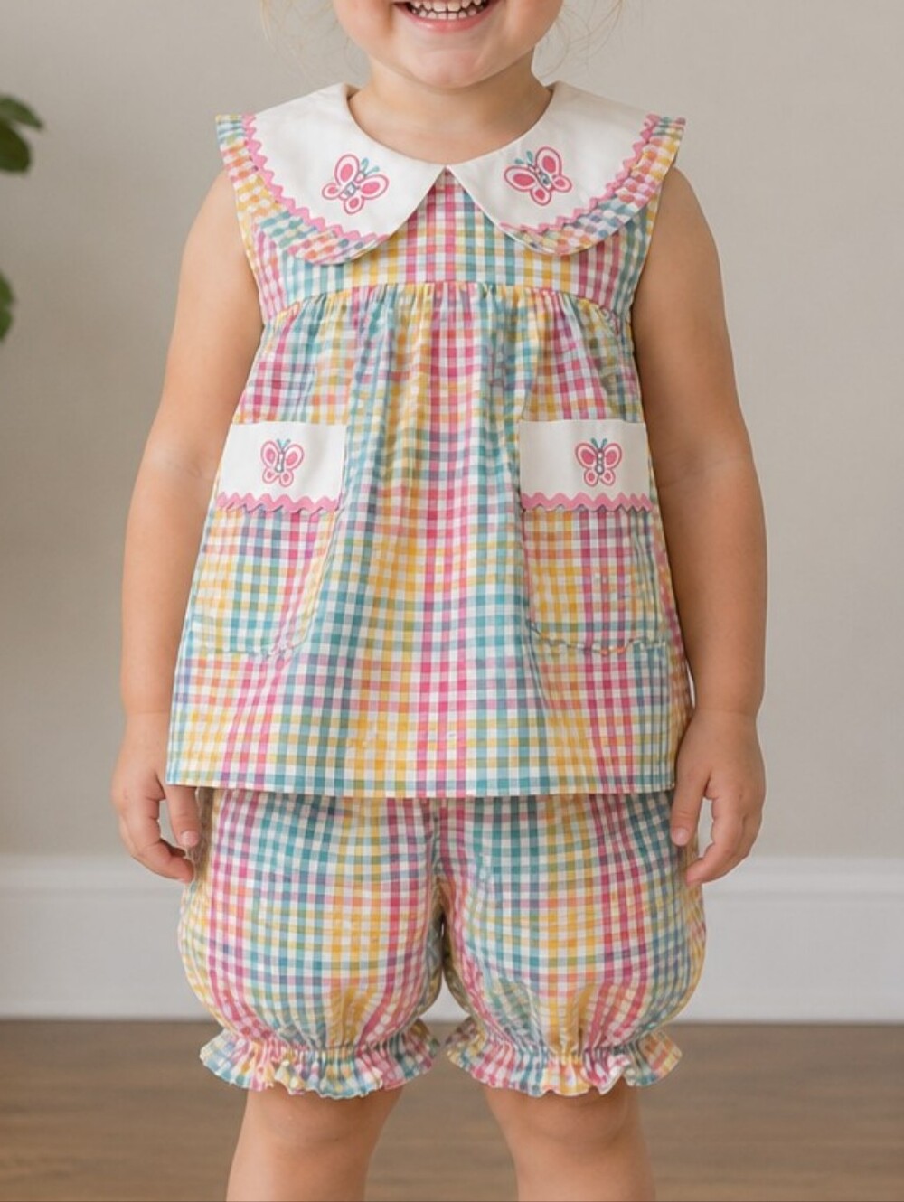 Sweet Treasures Toddler Girls 3X Pastel Gingham Seersucker Dress & Bloomers Set
